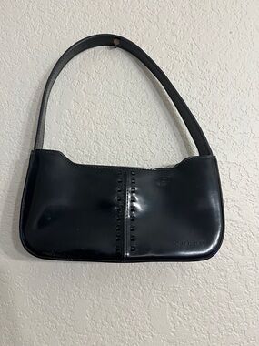 Guess Black Patent Shoulder Bag with Center Stud Detail